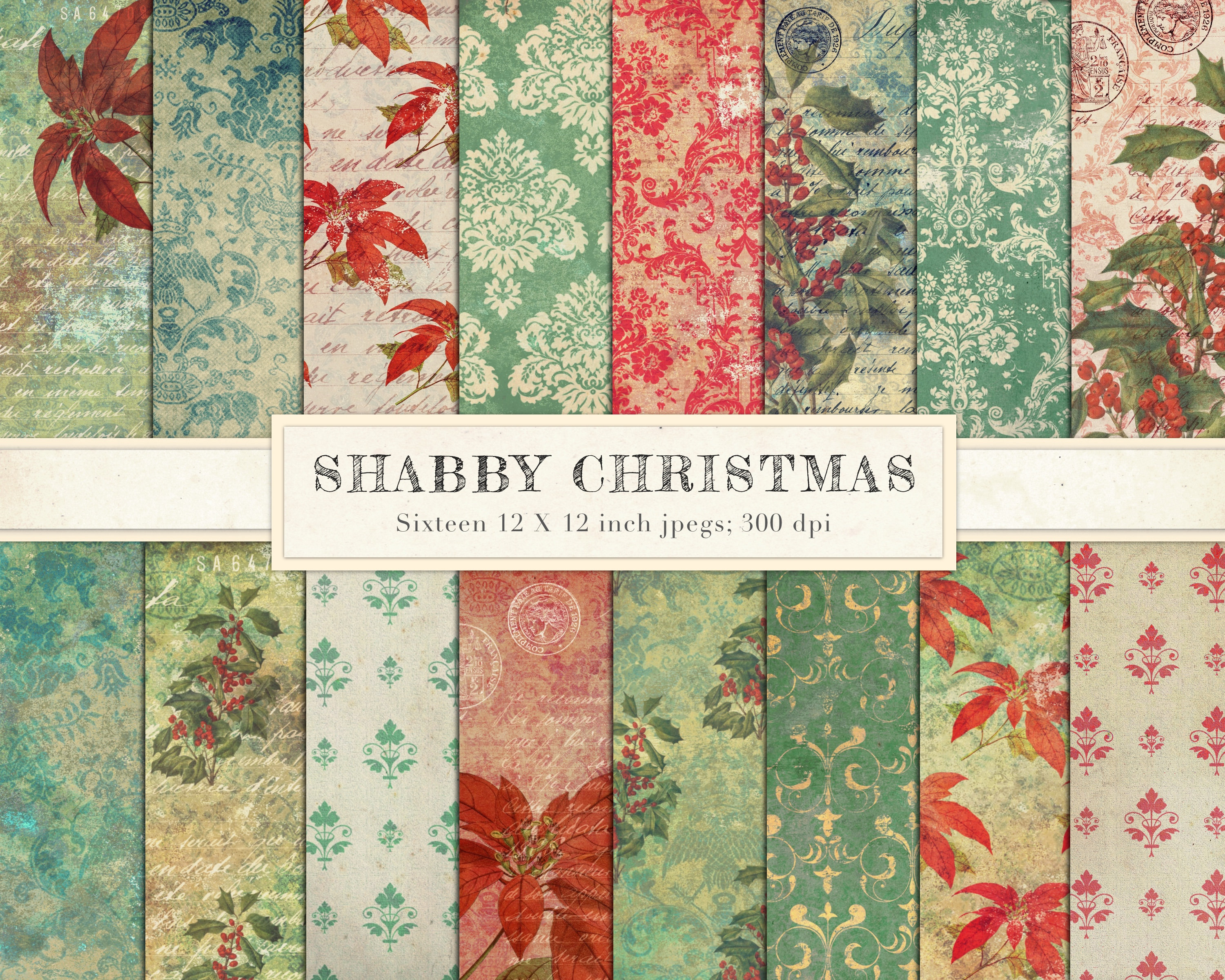 Shabby chic Christmas, vintage christmas, Christmas ephemera, digital paper, scrapbook paper, journal journal, collage sheet, DOWNLOAD