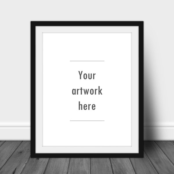 11 x 14  inch mockup, mock-up, frame mockup, artwork mockup, digital frame, black frame, grey, white wall, room, wood floor, Etsy, DOWNLOAD