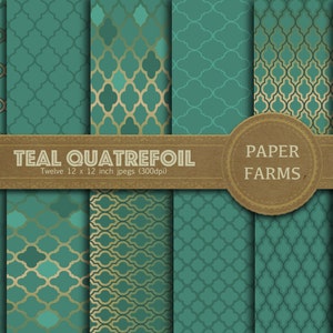 Teal quatrefoil digitaal papier, metallic, wintertaling, groene quatrefoil, instant download