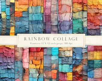 Rainbow paper collage, digital paper, scrapbook paper, backgrounds, rainbow paper textures, collage, digital paper, shabby, DIGITAL DOWNLOAD