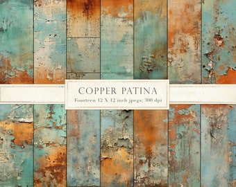 Copper patina textures, copper patina, rust patina, teal, backgrounds, digital paper, scrapbook paper, junk journal, printable, DOWNLOAD