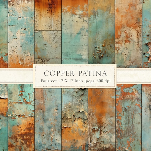 Copper patina textures, copper patina, rust patina, teal, backgrounds, digital paper, scrapbook paper, junk journal, printable, DOWNLOAD