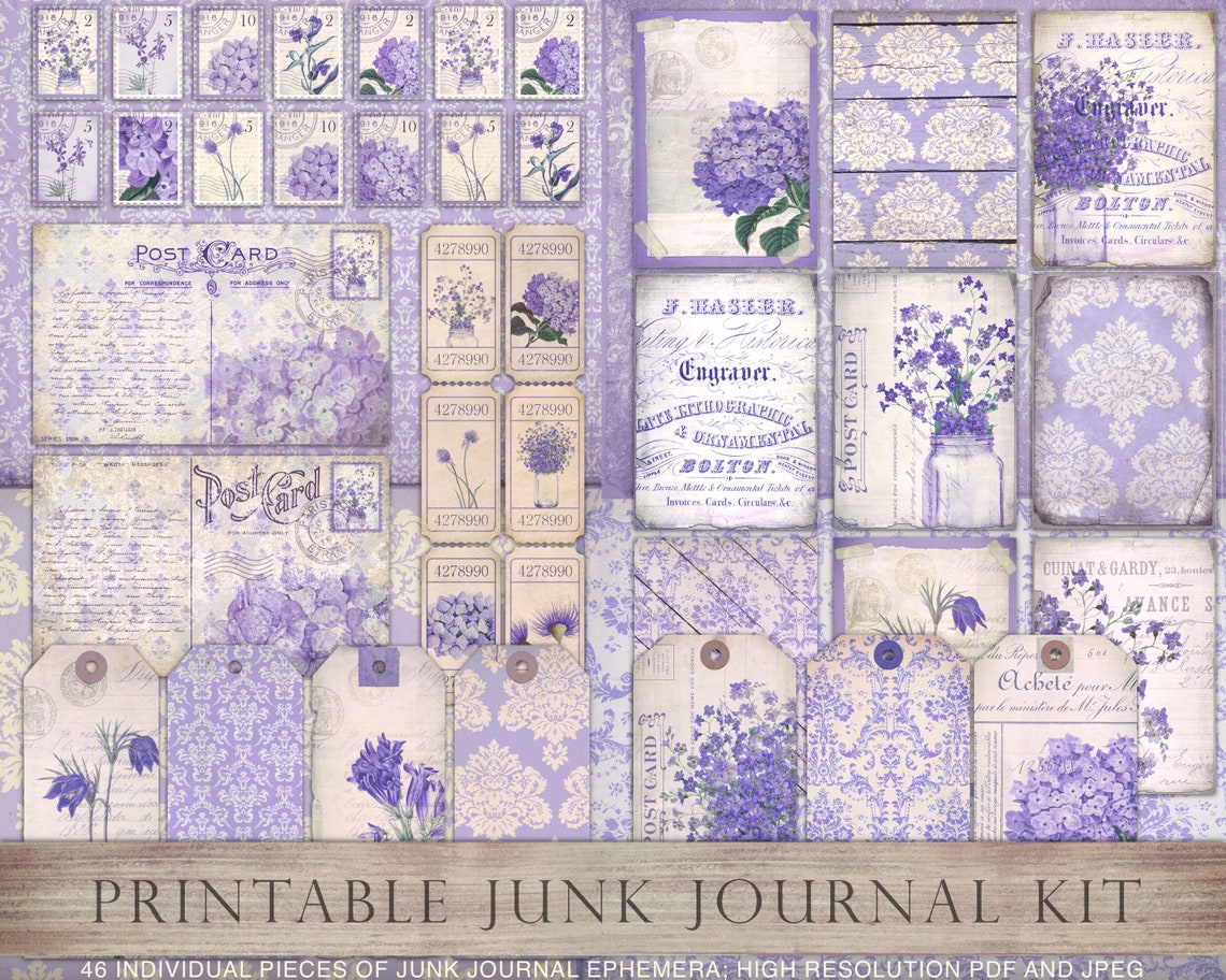 Purple Ephemera Purple Junk Journal Journal Kit Tags Atc - Etsy