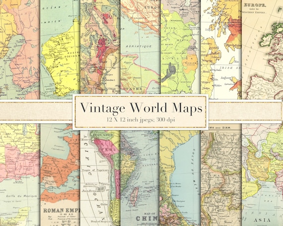 Vintage World Maps Scrapbook Paper Digital Paper