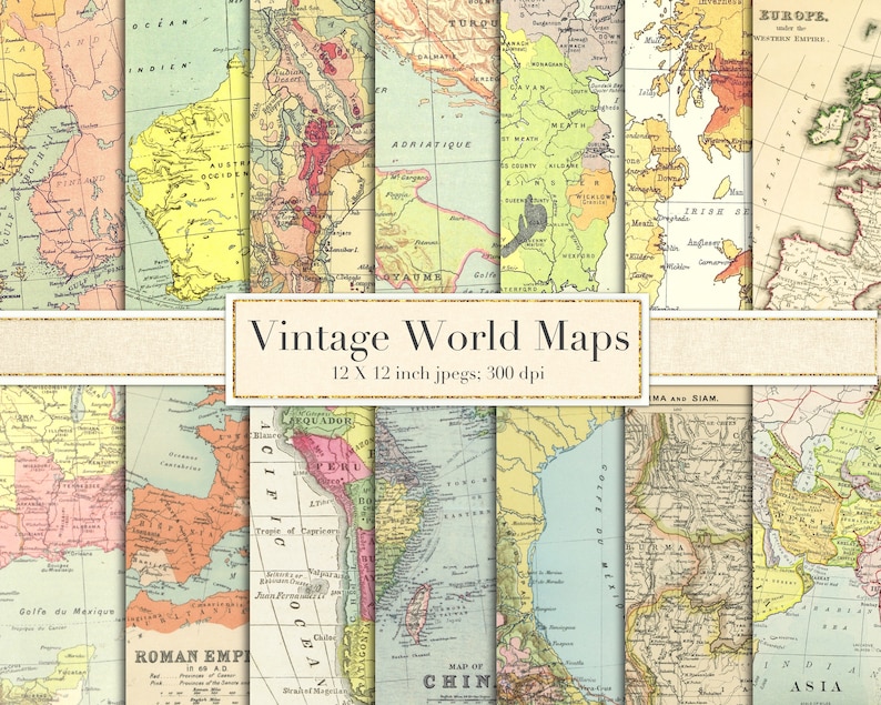 Vintage World Maps Scrapbook Paper Digital Paper Etsy