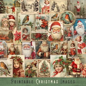 Kerstephemera, afdrukbare kerstephemera, vintage kerstafbeeldingen, Victoriaanse Kerstmis, Tags, ATC, junk journal, DIGITALE DOWNLOAD