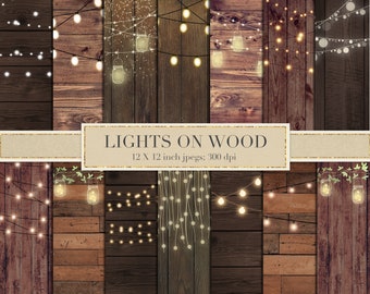 Rustic, fairy lights, digital paper, scrapbook paper, backgrounds, wood, barnyard, wedding, light strings, string lights, wooden, DOWNLOAD