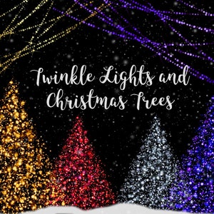 Clipart de árvores e luzes de Natal, árvores de Natal brilhantes, luzes para árvores de Natal, árvore de Natal bokeh, luzes de corda, árvores e luzes