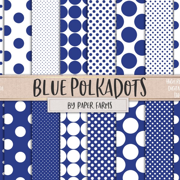 SALE, Blue polka dots, polkadots digital paper, scrapbook paper, circles, dots, blue, royal blue, white, blue and white, patterns, DOWNLOAD