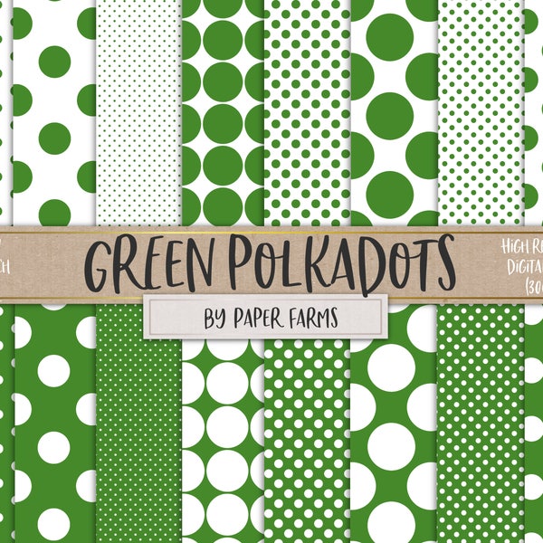 Green circles, green dots, green polka dots, polkadots, Kelly green, digital paper, scrapbook paper, dots digital paper, small dots,DOWNLOAD