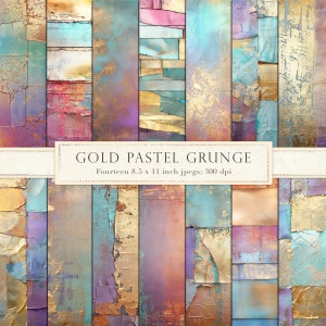 Grunge pastello e oro, pastello squallido, metallico, metallo, carta digitale, carta per album, stampabile, lamina pastello, arcobaleno, 8,5 x 11, DOWNLOAD