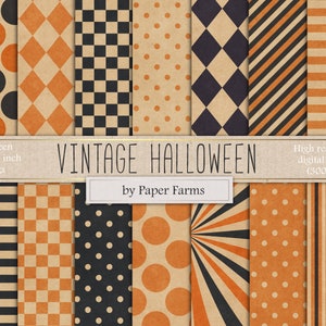 Papel digital vintage de Halloween, papel vintage de álbum de recortes de Halloween, vintage, retrô, Halloween, laranja, preto, papel Kraft, textura, DOWNLOAD