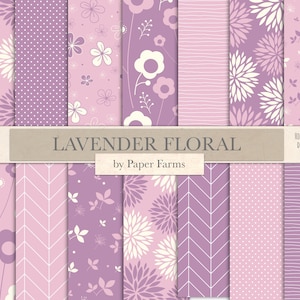 Papel digital lavanda, papel de álbum de recortes de lavanda, patrones de lavanda, púrpura, rosa, lila, lavanda, dalia, flor, floral, hojas, DESCARGAR