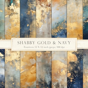 Shabby Gold und Marine, dicke Goldfarbe, Distressed Gold, Texturen, digitales Papier, Vintage, Scrapbookpapier, Blattgold, DOWNLOAD