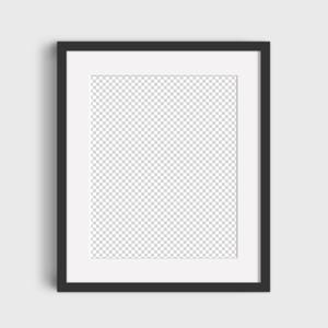 May include: A black picture frame with a white mat and a clear, checkered background.