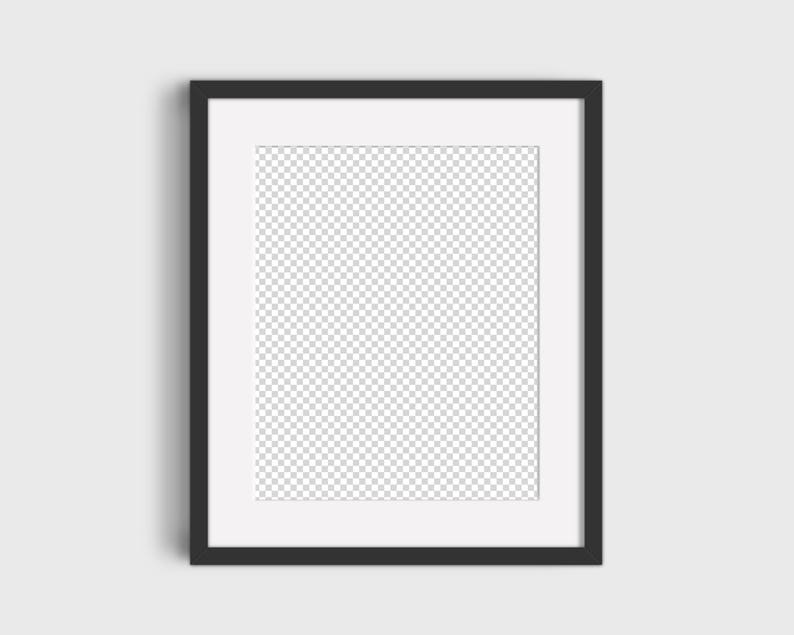 May include: A black picture frame with a white mat and a clear, checkered background.