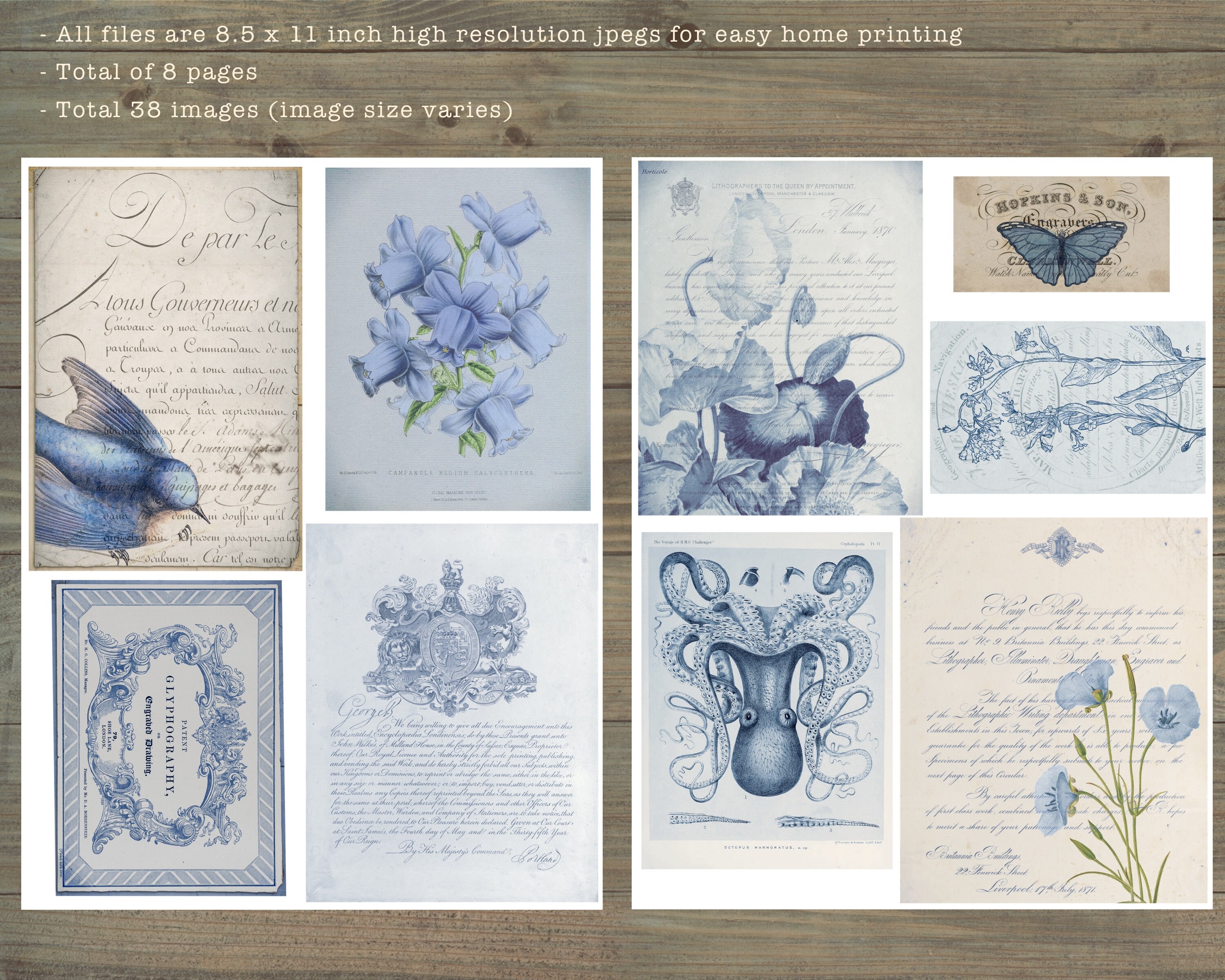 Blue Junk Journal Kit Blue Ephemera Vintage Collage Sheets - Etsy