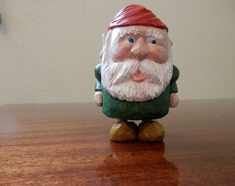 Miniature Garden Gnome Hand-Carved Wooden Figurine