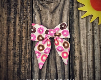 Summer Foodie, Doughnut Sailor Bow, Girls Hair Clip, Sailor Bows, Dougnut Hair Bow, Fabric Hair Bow, Girls Hair Bows, Summer Bow
