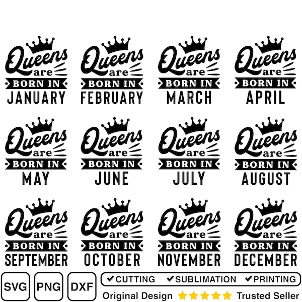 Las reinas nacen en SVG, cumpleaños SVG, reina del cumpleaños SVG, camiseta SVG, para Cricut, para Silhouette, archivos de corte, diseño SVG, PNG, DXF