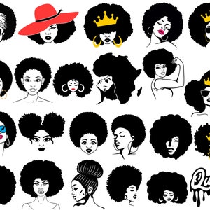 Afro Frau SVG, Afro Mädchen zwart, Afro Königin zwart, Afro Lady zwar, lockiges Haar zwar, schwarze Frau, für Cricut, für Silhouette, Schnittdateien, Dxf, Png