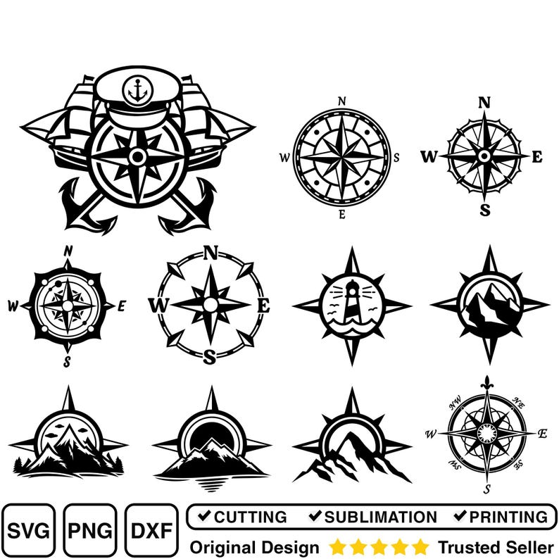 Compass SVG, Nautical SVG, Mountain SVG, Travel Svg, for Cricut, for ...