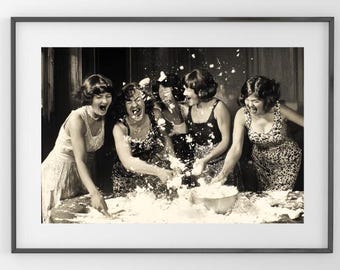 Funny Vintage Food Fight Print – Retro Kitchen Wall Art, Quirky Digital Download
