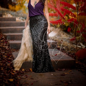 Sparkly Black Sequin Maxi Skirt - High Waist Trumpet/Mermaid