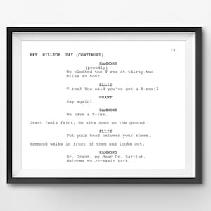 Jurassic Park Screenplay Scene (Digital Download) - Print at Home -  Welcome - Hammond - T-Rex - Grant - Film - Script - Art - Dinosaurs