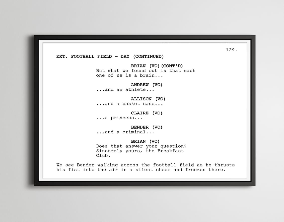 The Breakfast Club Screenplay POSTER! (up to 24