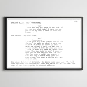 10 Things I Hate About You Screenplay Movie Poster (up to 24&quot; x 36&quot;) - Julia Stiles - Heath Ledger - Romantic Comedy - Film - Script - Art