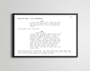 10 Things I Hate About You Screenplay Movie Poster (up to 24" x 36") - Julia Stiles - Heath Ledger - Romantic Comedy - Film - Script - Art