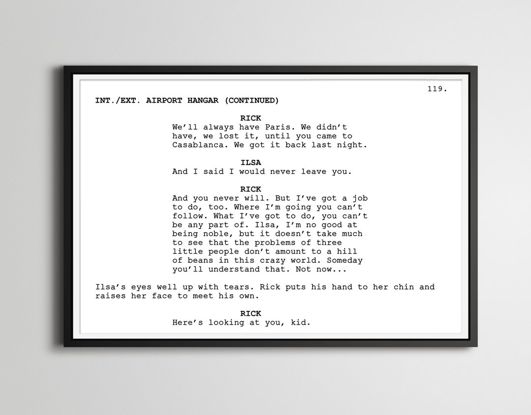 Screenwriting Posters Casablanca Screenplay Movie Poster: Classic Film Script Print - Etsy