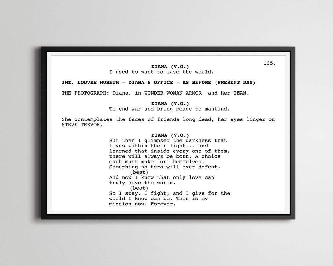 Wonder Woman Screenplay Poster 2017 Movie Script Art Etsy