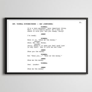 Póster del guion de Jerry Maguire: Arte cinematográfico minimalista, &quot;Show Me The Money&quot;