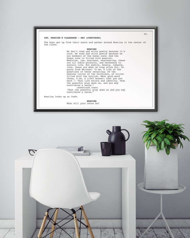Dead Poets Society "Verse" - Drehbuch Filmposter (bis zu 24 "x 36"" - Robin Williams - Keating - Poesie - Motivation - College Geschenk Art." Bild 3