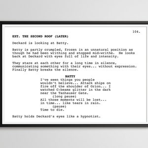Blade Runner Screenplay POSTER! (up to 24&quot; x 36&quot;) - 1982 - Film - Sci Fi - Science Fiction - Ridley Scott - Batty - Death - Tears in Rain
