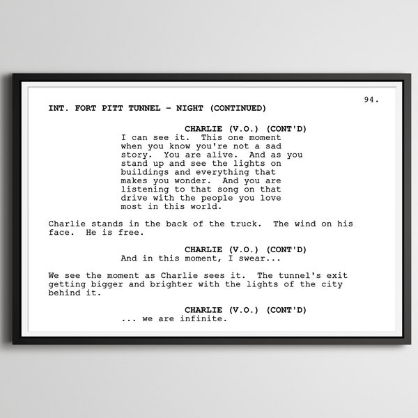 Perks of Being a Wallflower "We Are Infinite" - Screenplay Movie Poster (up to 24" x 36") - Emma Watson - Charlie - Love - Script - Film
