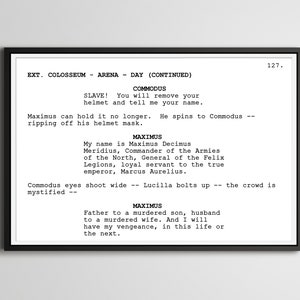 Gladiator - Screenplay Movie Poster (up to 24&quot; x 36&quot;) - Russell Crowe - Maximus - Commodus - Rome - Film - Script - Art - Wall Decor