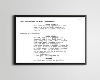 Plakat scenariusza Jerry'ego Maguire'a: cytat z filmu „Uzupełniasz mnie”