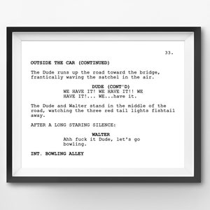 The Big Lebowski Screenplay Print: The Dude, Bowling Scene (Digital Download)