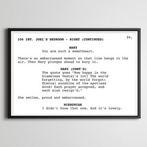 Eternal Sunshine Script Poster: Jim Carrey, Kate Winslet Film Art