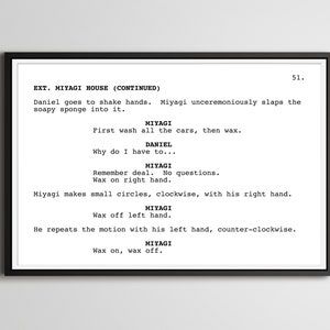 Karate Kid Drehbuch Poster: Mr. Miyagi &#39;Wax On Wax Off&#39; - Filmkunst