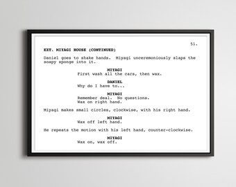 Plakat scenariusza filmu Karate Kid: Pan Miyagi „Wax On Wax Off” – Film Art