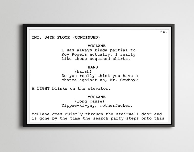 Hard Face Script Die Hard Script Poster: John Mcclane, Yippee-ki-yay - Etsy