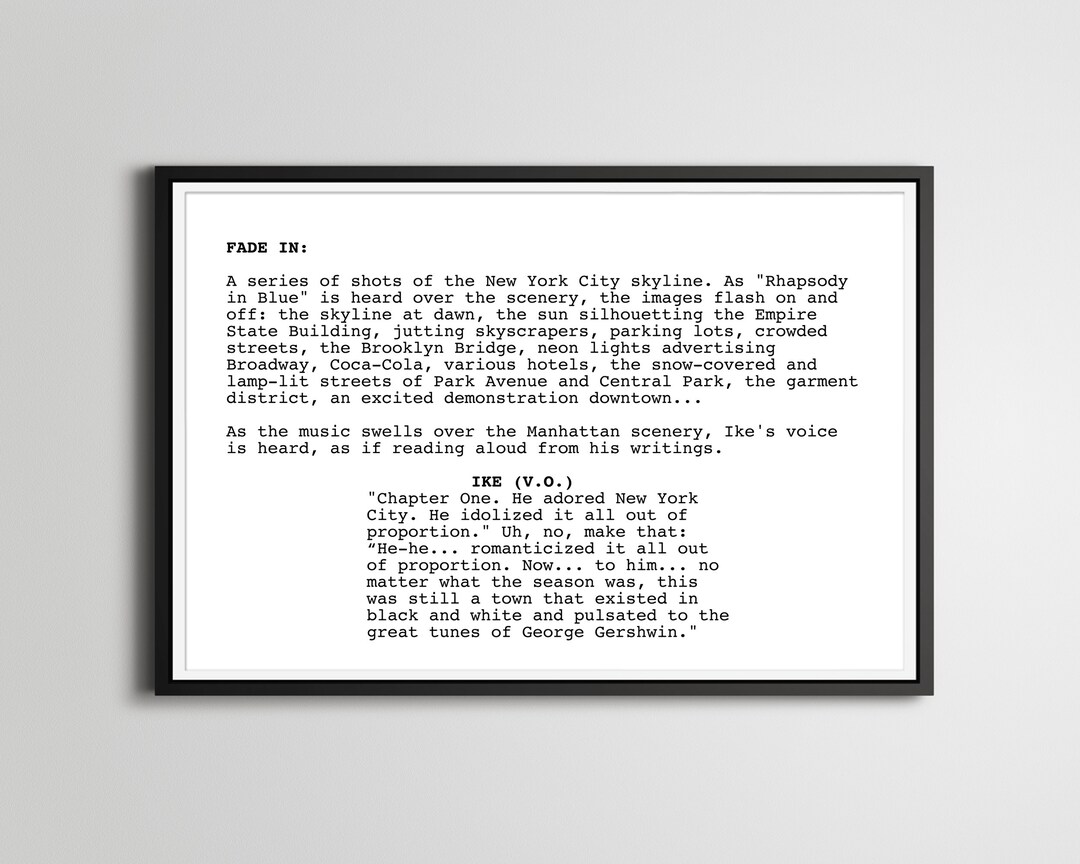 Manhattan Script Manhattan Movie Script Poster: Woody Allen Film Art - Etsy