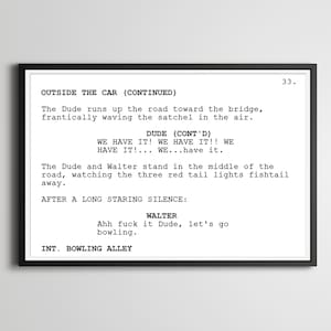 The Big Lebowski Screenplay Poster: &quot;The Dude&quot; Movie Script Art