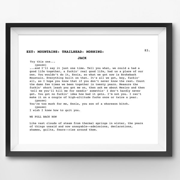 Brokeback Mountain Screenplay Scene (8x10 Digital Download) - Print at Home - Heath Ledger - Jake Gyllenhaal - Randy Quaid - Cowboy