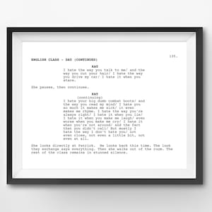 10 Things I Hate About You Screenplay Movie Print - Digital Download - 8x10 - Julia Stiles - Heath Ledger - Romantic Comedy - Film - Script