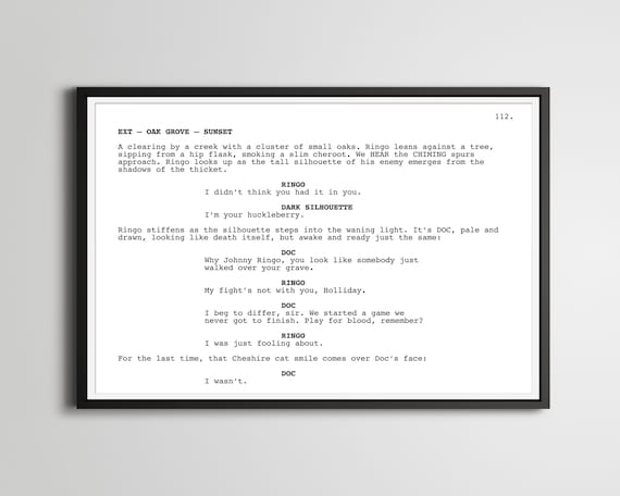 Tombstone Movie Script Poster: Huckleberry Scene - Val Kilmer Western